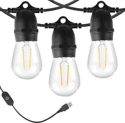 BRIMAX 24.6Ft USB Powered String Lights,10 LED Bulbs Waterproof & Shatterproof Outdoor Camping String Lights Dimmable Brightness with Swith for Tents,Patio,Backyard,Garden and Holidays,Warm White
