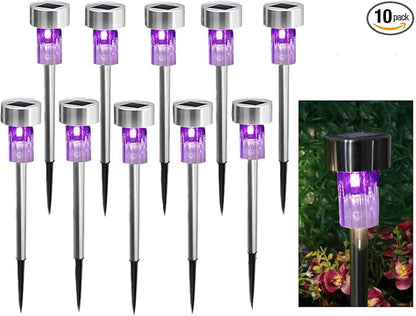 10PCS Purple Outdoor Steel Garden Solar Powered Landscape Light Lamp Yar Pathway Driveway Stake Lights