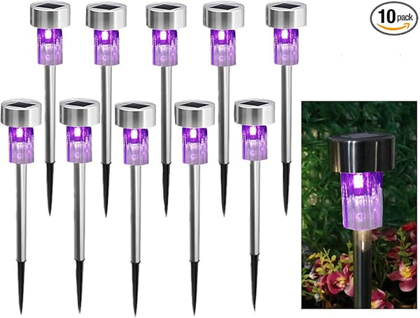 10PCS Purple Outdoor Steel Garden Solar Powered Landscape Light Lamp Yar Pathway Driveway Stake Lights | Lumora