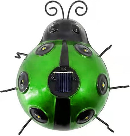 keeda Solar Ladybugs Garden Decor, Waterproof 5.5 Inch Metal Lady Bugs Cute Wall Art LED Garden Light Outside Decor for Porch Lawn Patio Balcony Pathway (Green)