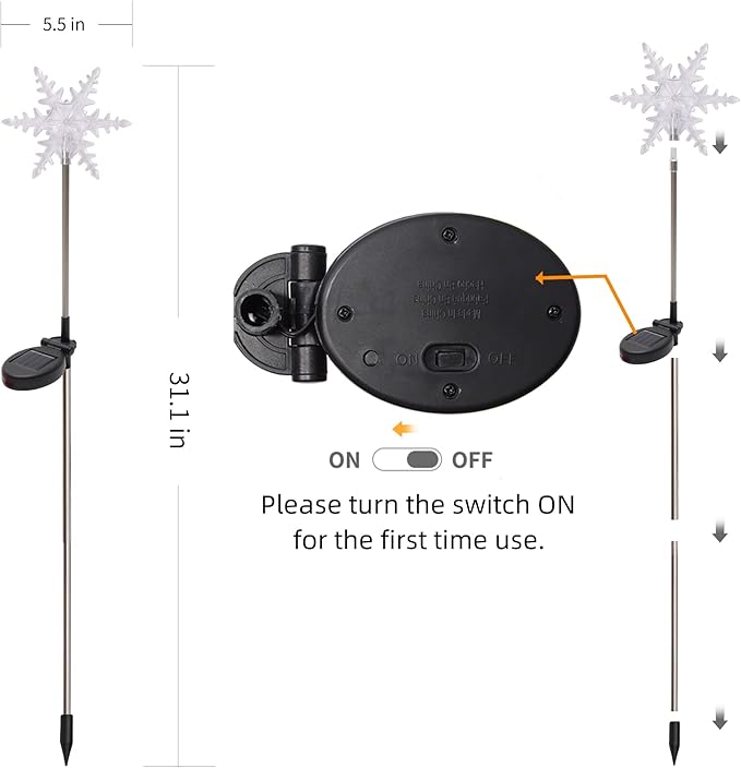 Glintoper 4 Pack Solar Christmas Snowflakes Figurine Lights, Outdoor Solar Powered Snowflake Decorative Lights with Garden Stakes, Warm White LED Xmas Lighting Yard Stake for Path Lawn Patio Decor