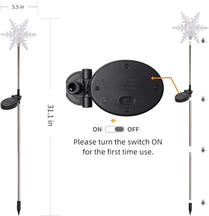 Glintoper 4 Pack Solar Christmas Snowflakes Figurine Lights, Outdoor Solar Powered Snowflake Decorative Lights with Garden Stakes, Warm White LED Xmas Lighting Yard Stake for Path Lawn Patio Decor