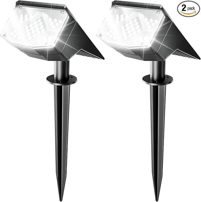 Anordsem Solar Spot Lights Outdoor: 1000mAh+ABS Waterproof Case 2 Pack - 2 White Light Modes for Yard Garden Path | Lumora