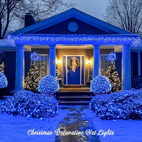 JMEXSUSS Blue Christmas Net Lights, 360 LED, 12ft x 5ft, Plug in