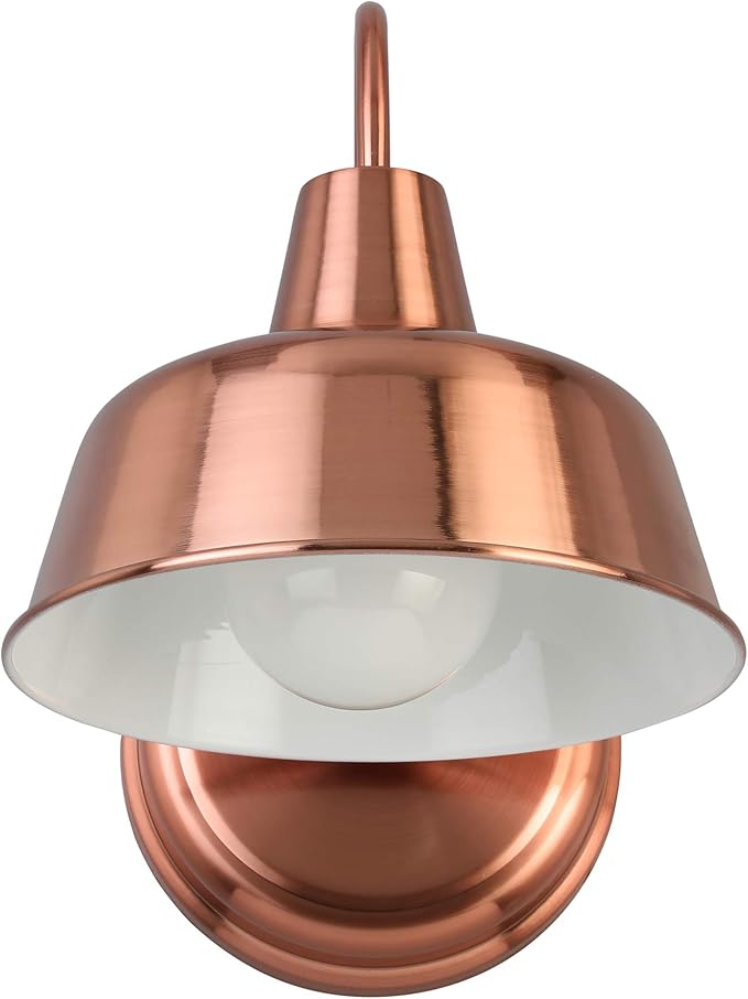 Design House Mason Farmhouse Gooseneck Barn Light, Outdoor Exterior Porch or Patio Wall Light Fixture, Copper Paint, 8 Inch Diameter, 1-Pack, 588434