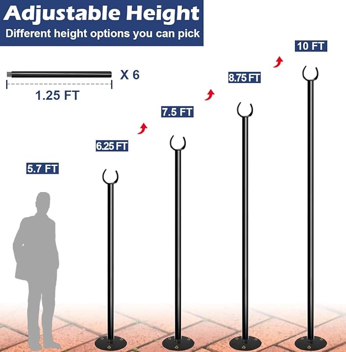 10FT String Light Pole for The Outdoor, Heavy Duty Metal Lighting Stand Pole for Hard Soil Wood Backyards Patio | Lumora