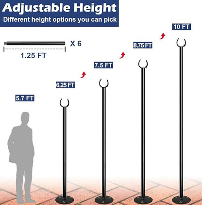 10FT String Light Pole for The Outdoor, Heavy Duty Metal Lighting Stand Pole for Hard Soil Wood Backyards Patio Weddings Holiday Party Decorations (1 Pack)