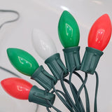 25Ft Vintage Christmas Lights C9 LED Red Green and White Outdoor String Lights with 26 C9 Bulbs (1 Spare) | Lumora
