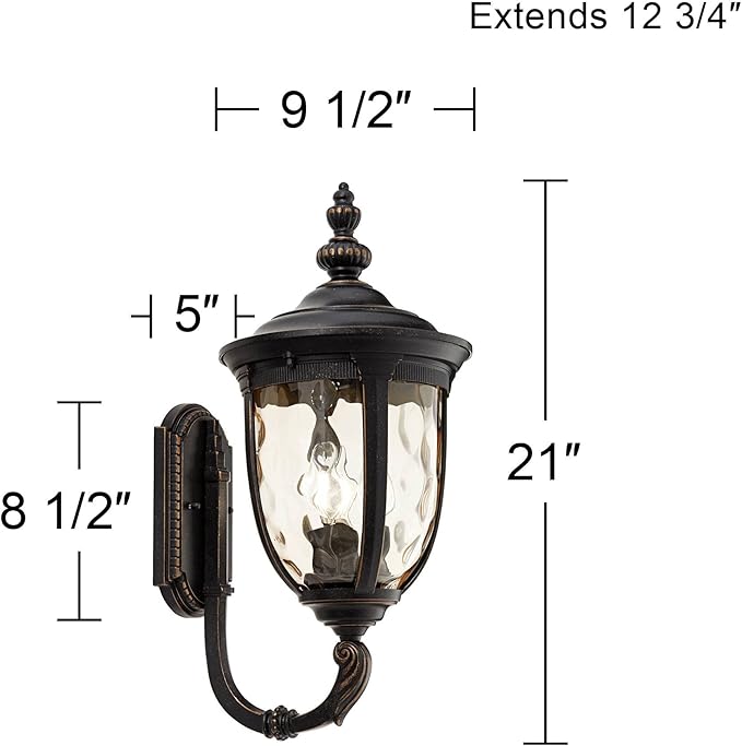 John Timberland Bellagio European Outdoor Wall Light Fixture Sconce Bronze Aluminum 21" Hammered Glass Decor for Exterior House Porch Patio Outside Deck Garage Yard Front Door Garden Home