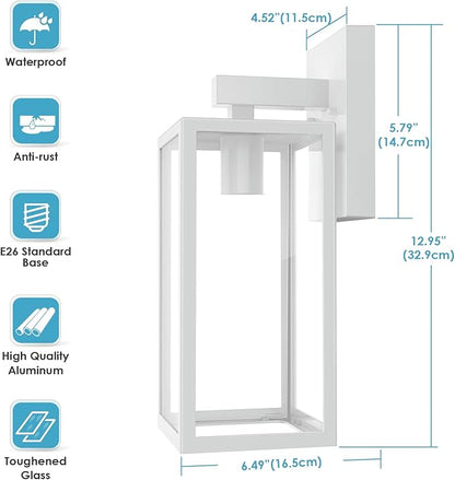 MAXvolador Outdoor Wall Lantern, Exterior Waterproof Wall Sconce Light Fixture, White Anti-Rust MountLights Clear Glass, E26 Porch Patio Lighting