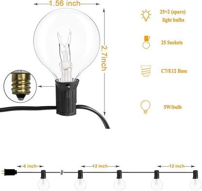 Outdoor String Lights 25 Feet G40 Globe LED Patio Lights with 25 Edison Plastic Bulbs(2 Spare), Waterproof Connectable Hanging Lights for Backyard Porch Balcony Party Decor