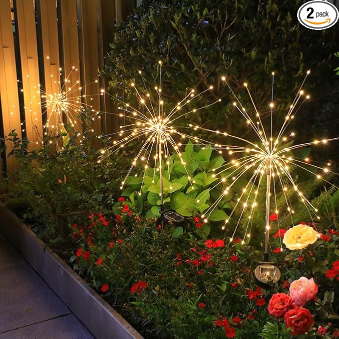 2PACK Solar Firework Lights outside150LEDs 8 Lighting Mode Sensor Light Waterproof for Garden Decoration Yard Pathway Christmas ，Halloween，Parties，Wedding， Christmas Decoration (White)