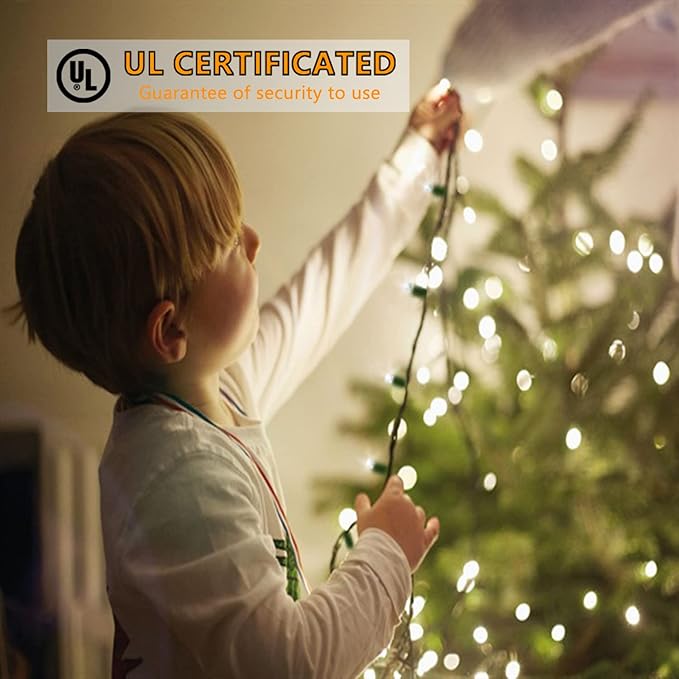 50ft 100 Counts Cool White LED Christmas Lights Outdoor- Commercial Grade Outdoor Waterproof, LED String Lights Indoor 5mm Wide Angle Green Wire, Xmas Tree Lights, IP:65, UL