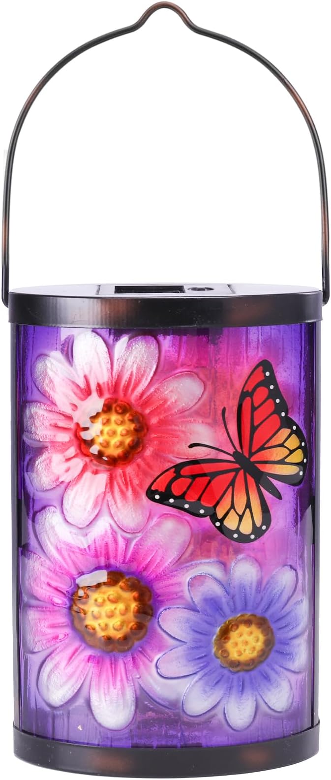 Hanging Solar Lantern Outdoor Waterproof Flowers Butterfly Solar Lights Glass Tabletop Decorative Lamp for Outdoor | Lumora