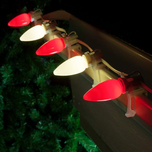 Wintergreen Lighting C9 OptiCore LED Commercial Outdoor Christmas Lights – Heavy Duty String Lights; Wedding Christmas; White Wire (100 Lights, 100 Ft, Red/Warm White Smooth/Opaque)