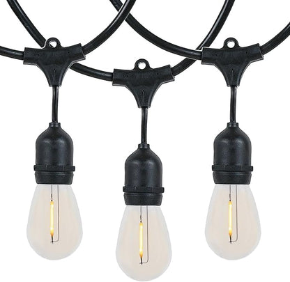 Novelty Lights 48 Feet Warm White, 2200K LED String Lights Outdoor with 24 Edison Style Bulbs, Suspended Sockets, Black Wire, Shatterproof and Weatherproof Patio String Lights for Backyard