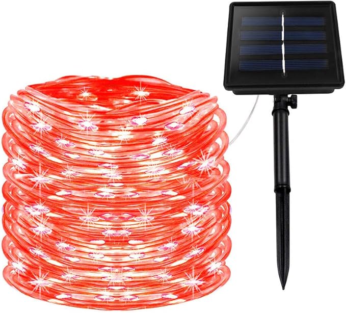 Outdoor Solar String Lights, 40FT Solar Rope Lights, 8 Modes 100 LED Outdoor Lighting Rope, Waterproof Copper Wire Rope String Light for Outdoor Indoor Home Garden Patio Parties(Red)