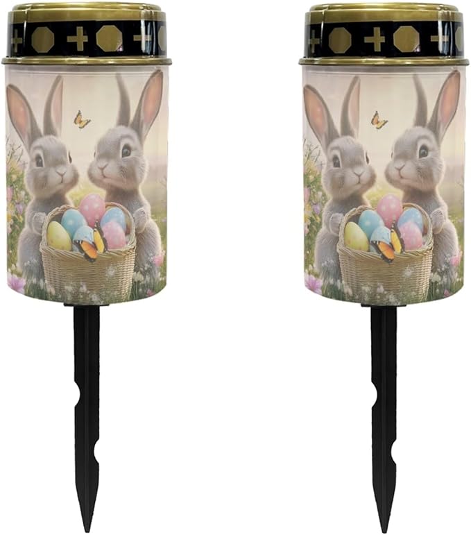Easter Rabbit Cemetery Lights for Grave Solar Waterproof Decorative Solar Lights Outdoor Garden Pet Graves Outdoor Solar Powered Grave Lights Memorial Gift Decor 2 Pack