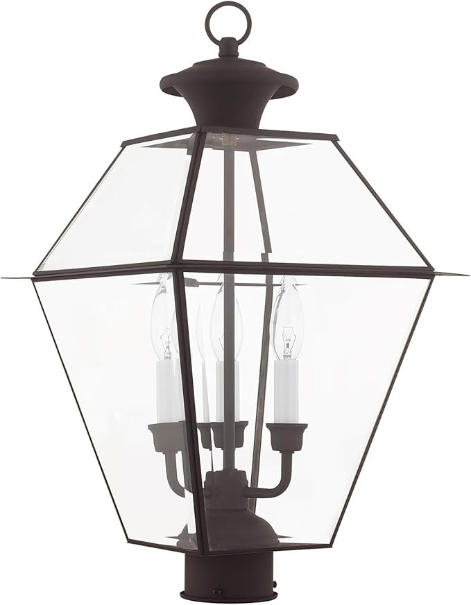 Livex Lighting Lantern 2384-07 Westover 3-Light Outdoor Post Head, Bronze, 21.50x12.00x12.00 | Lumora