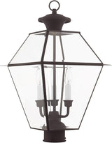Livex Lighting Lantern 2384-07 Westover 3-Light Outdoor Post Head, Bronze, 21.50x12.00x12.00 | Lumora