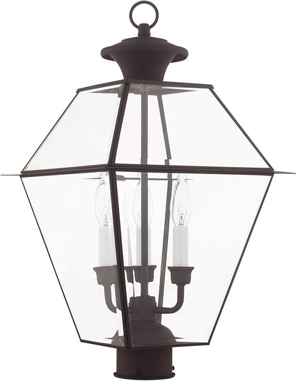 Livex Lighting Lantern 2384-07 Westover 3-Light Outdoor Post Head, Bronze, 21.50x12.00x12.00