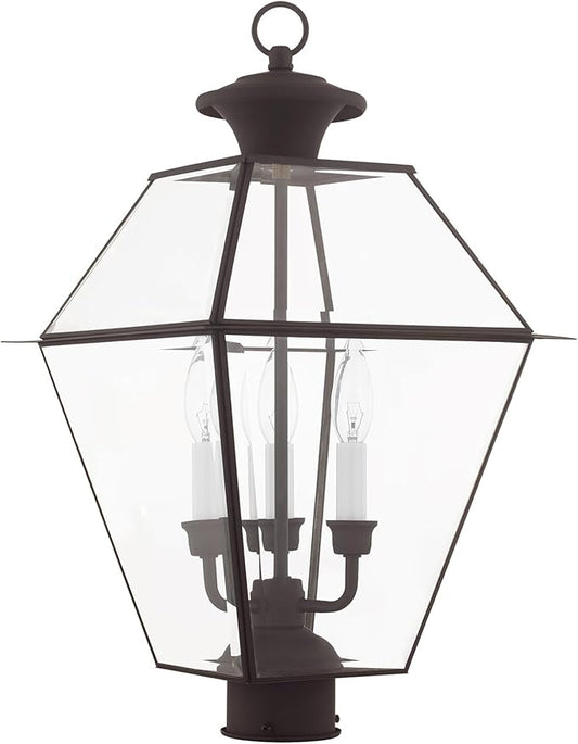 Livex Lighting Lantern 2384-07 Westover 3-Light Outdoor Post Head, Bronze, 21.50x12.00x12.00