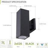 ASD 2 Light Square Dusk to Dawn Outdoor Wall Light Fixture | 120W E26 Bulb Socket 120V ETL Cylinder Up Down Lights | Lumora