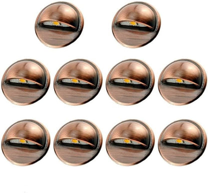 FVTLED Pack of 10 Low Voltage LED Deck Lights Outdoor Step Stair Lights D35MM 12V IP65 Waterproof Warm White Landscape Deck Lighting for Garden Yard Steps Stairs Floor Decoration, Red Bronze
