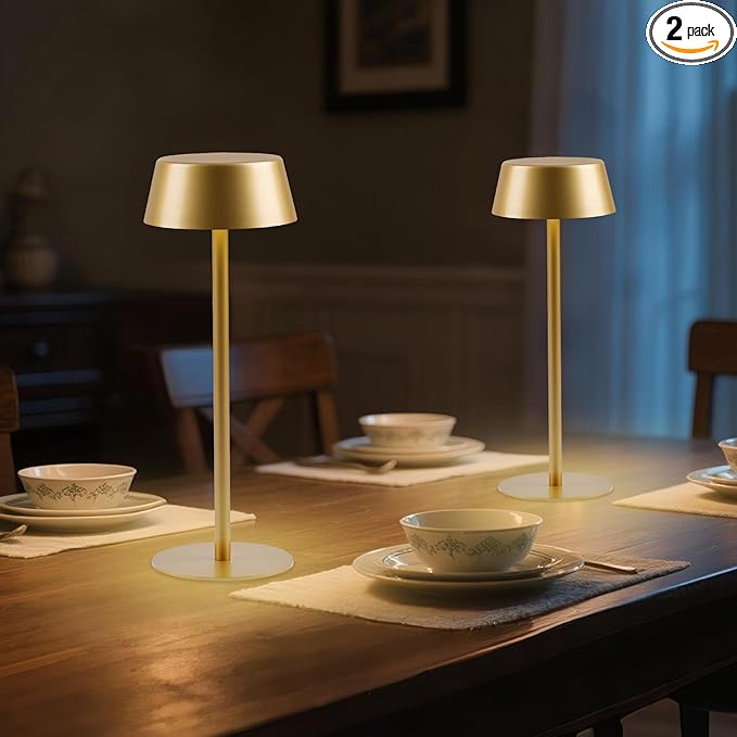 2 Pack Cordless Table Lamp, 50h Runtime, Metal, 3 Color Dimming Rechargeable Battery Operated Desk Lamp, IPX4 Waterproof Wireless Outdoor Table Lamp for Dinner/Restaurant/Bedroom/Cafe