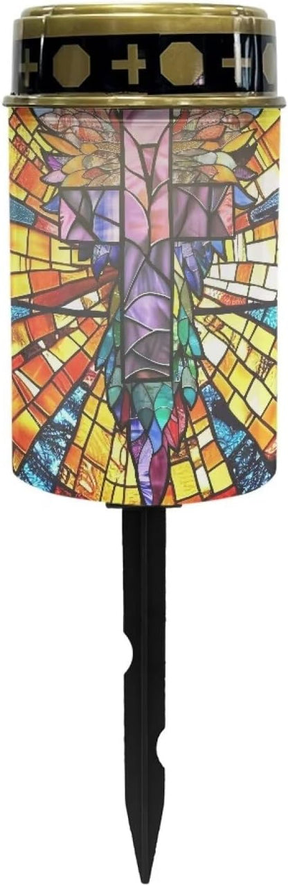 Solar Lights Outdoor Garden, Abstract Cross Waterproof Solar Powered Stake Lights, Christmas Birthday Gifts for Dad Grandma Garden Yard Gravesite Decorations