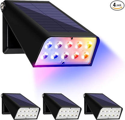 Solar Lights Outdoor Waterproof, 6-Mode RGBW Color Changing, 90° Adjustable, Auto On/Off for Fence, Patio, Garden, Yard, Pathway, Porch (4-Pack)