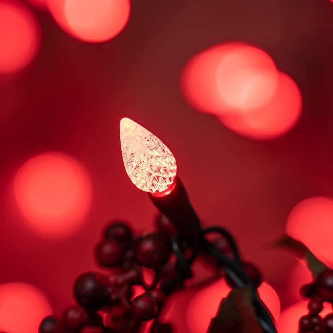 YULETIME Red C6 Strawberry LED Christmas Lights, 33 ft 100 Count 4" Spacing One-Piece High Waterproof UL Certified | Lumora