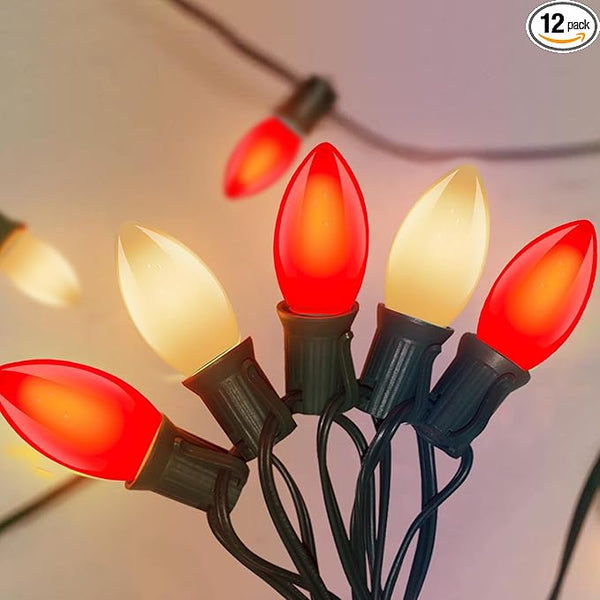 25Ft LED C9 Red and White Christmas Lights Outdoor, C9 Vintage Christmas Lights with 26 LED Red and White Bulbs | Lumora