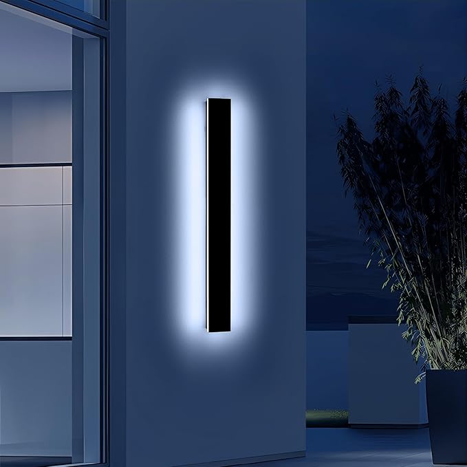 Mikeru 31.4" Outdoor Wall Sconce 6000K Cool White - IP65 Waterproof Black Exterior Light, Hardwired Wall Mounted | Lumora