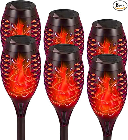 Solar Flashlight Light with Flickering Flame, Multi-Piece Outdoor Solar Lights, Outdoor Waterproof Solar Garden Lights for Decorative Paths, Patio and Deck Outdoor Lighting（Red (6)