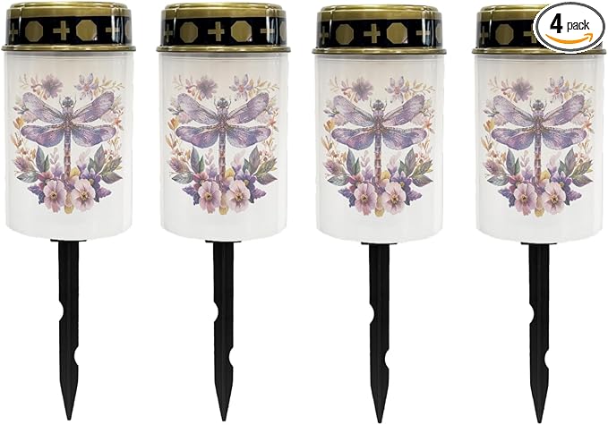 Dragonfly Solar Floral Lights Outdoor Waterproof Purple Lantern Solar Garden Lights Decorative for Yard/Patio/Driveway,Outdoor Landscape Lighting-Warm White