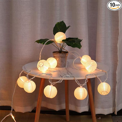 Lantern String Lights Plug in, Outdoor White Lights String 9.83FT Pack of 10 Nylon Lantern String Lights for Patio,White Lights String for Bedroom(Lanterns Need Simple Assembly)