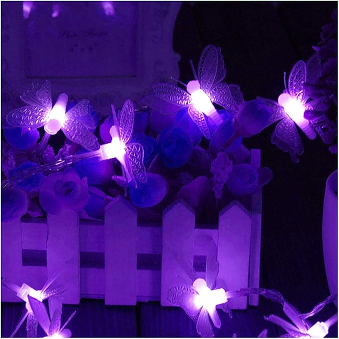 Butterfly String Lights,AMZSTAR Waterproof 20FT 30LED Butterfly Solar Light Outdoor Solar Rope Lights Fairy Light Decorative Garden Lights for Cafe Patio Party Garden Wedding (Purple)