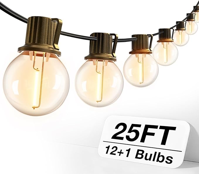 addlon 25FT Outdoor String Lights with 13 Plastic Bulbs, G40 Globe LED, Waterproof, Dimmable, Connectable for Backyard Porch Deck