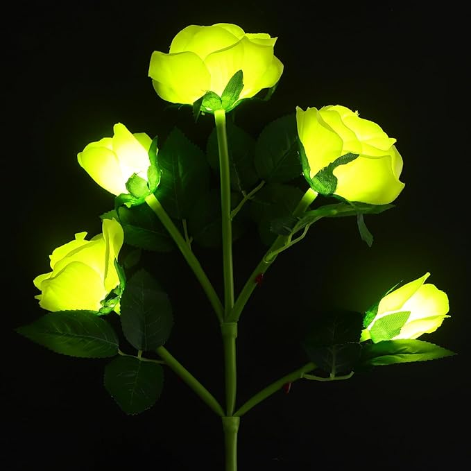 Alipis 2pcs Solar Flower Lights Outdoor 5-Head Rose Solar Garden Lights Waterproof Lawn Stake LED Solar-Powered Pathway Lamps for Patio and Yard Decoration