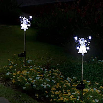 Solar Garden Lights 2pcs Fairy Garden Ornaments Outdoor Solar Pathway Lights, Flower Fairy Resin Figurine Lamp for Courtyard Lawn, Commemorate Gift (Color : Purple)