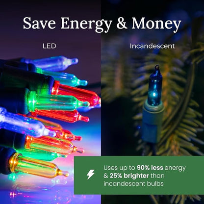 Pro Christmas T5 LED Christmas Lights - 100 Count Classic 5mm String Light Set - Professional Grade Indoor/Outdoor Commercial Holiday Lights for Trees, Bushes, & Décor - 2800K Warm White & Red