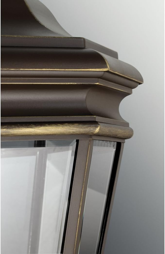 Progress Lighting P5670-108 1-Light Wall Lantern with Clear Beveled Glass Panels and Scroll Arm Details, Oil Rubbed | Lumora