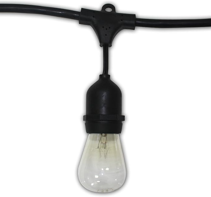 String Light Company Vintage 48-Ft Outdoor Commercial String Lights with 24 Suspended Sockets and 24 Clear S14 Bulbs, 16 Gauge Black Cord