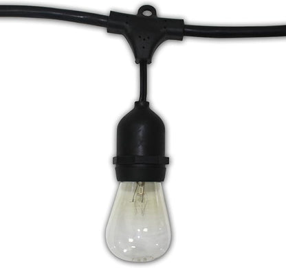String Light Company Vintage 48-Ft Outdoor Commercial String Lights with 24 Suspended Sockets and 24 Clear S14 Bulbs, 16 Gauge Black Cord