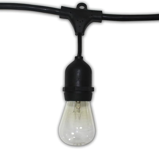 String Light Company Vintage 48-Ft Outdoor Commercial String Lights with 24 Suspended Sockets and 24 Clear S14 Bulbs, 16 Gauge Black Cord