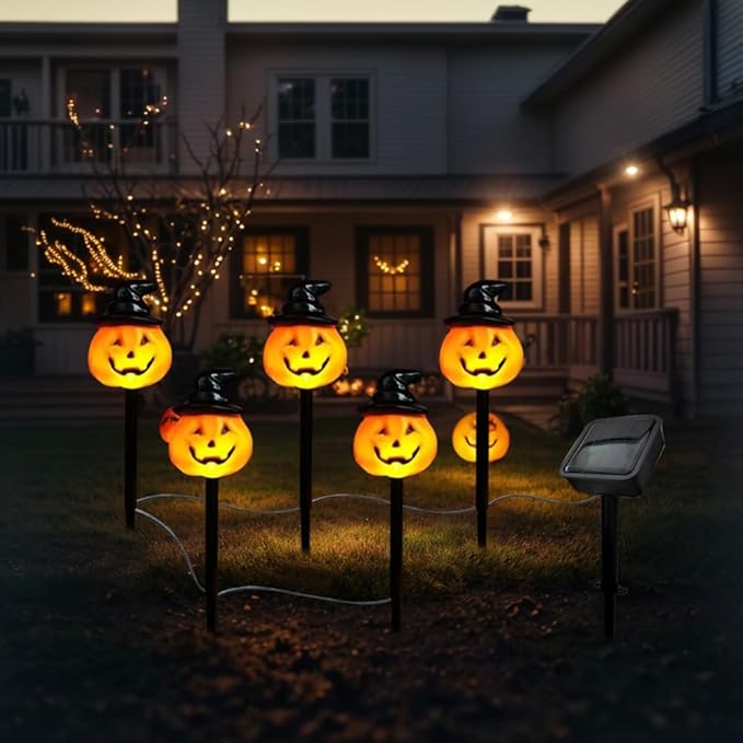 5pack Solar Halloween Skull Lights Decorations Outdoor, Waterproof Skull Solar Pathway Lights, Solar Halloween Garden Lights Scary Skeleton LED Lights for Patio Lawn Yard Garden (C)