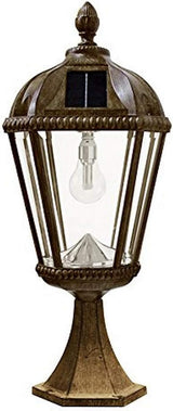 Gama Sonic Outdoor Solar Post Light with Pier Base, Weathered Bronze Finish Aluminum and Beveled Glass, Royal Bulb | Lumora