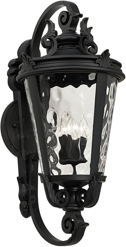 John Timberland Marseille Vintage Large Outdoor Wall Light Fixture Textured Black Scroll 36" Clear Hammered Glass for Exterior House Porch Patio Outside Deck Garage Yard Front Door Garden Home
