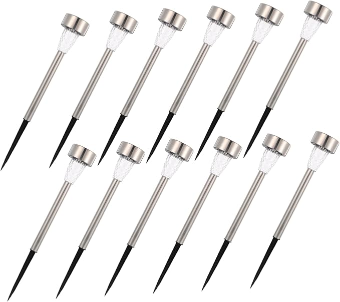 BESPORTBLE 12pcs Solar Garden Lights Waterproof Landscape Lighting Kit for Yard Pathway Decor Stainless Steel Stake Lights Solar Powered Outdoor for Garden and Patio